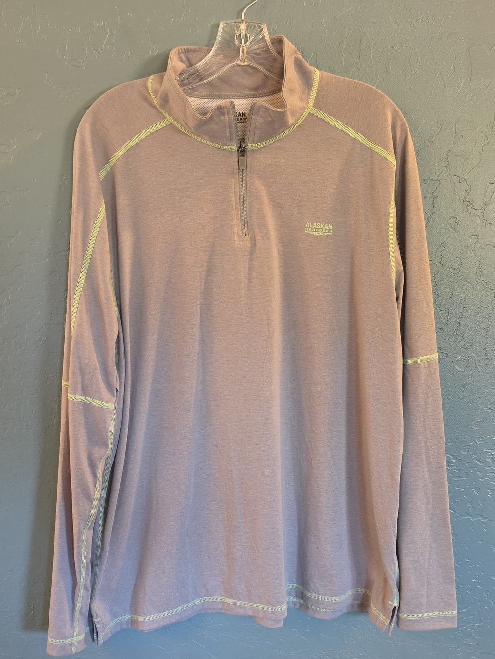 Alaskan Hardgear Quarter Zip Pullover — Light Grey with Lime Stitching